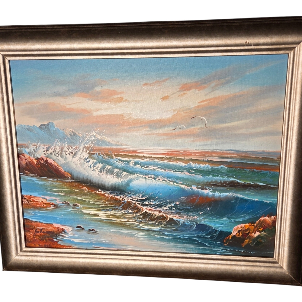 Coastal Serenity Canvas Art with Silver Frame